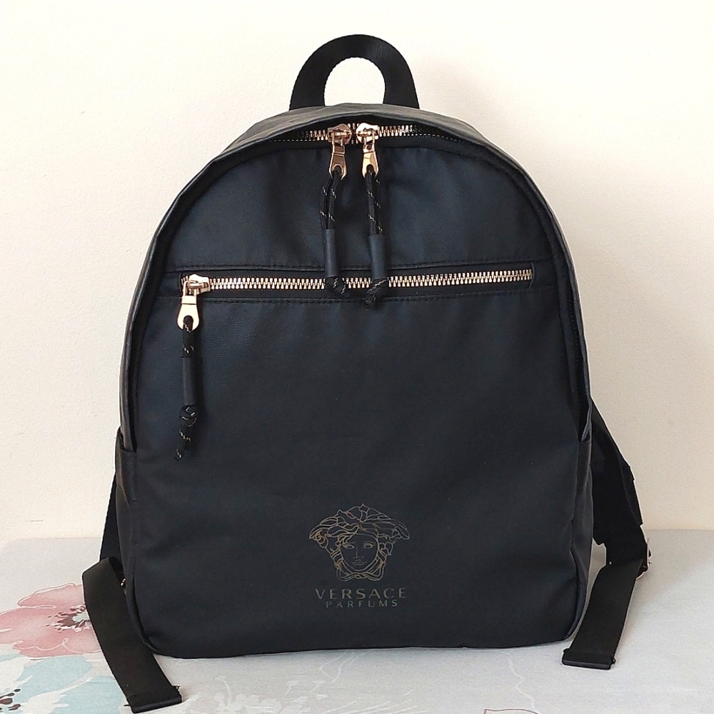 Versace Parfums Small Black / Metallic Grey Nylon Backpack